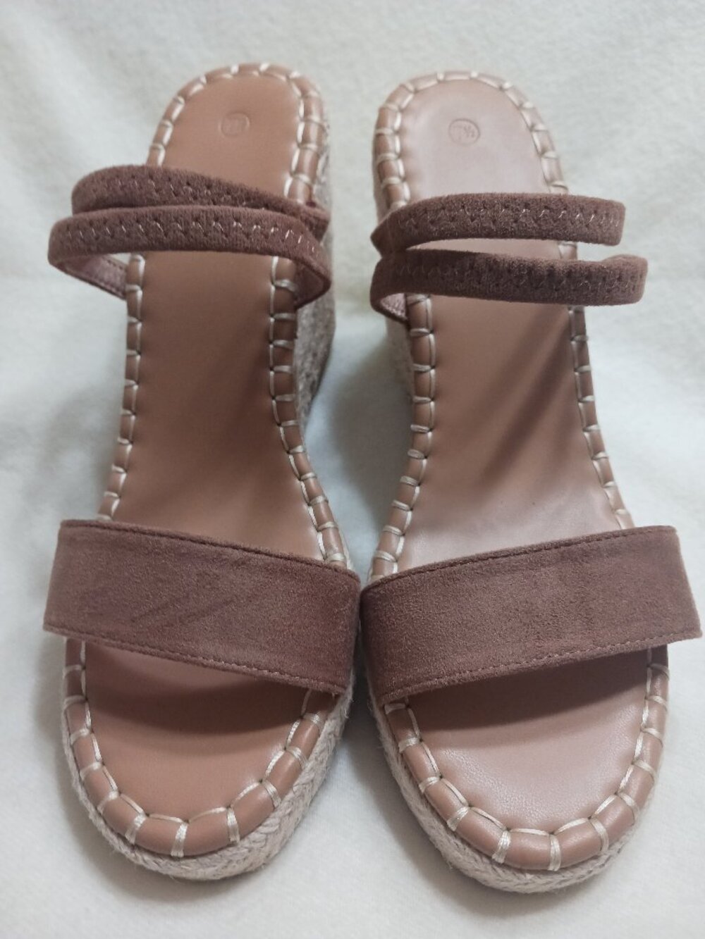 NWOT Double Strap 3 Inch Woven Wedge Sandal Suede Brown Tone